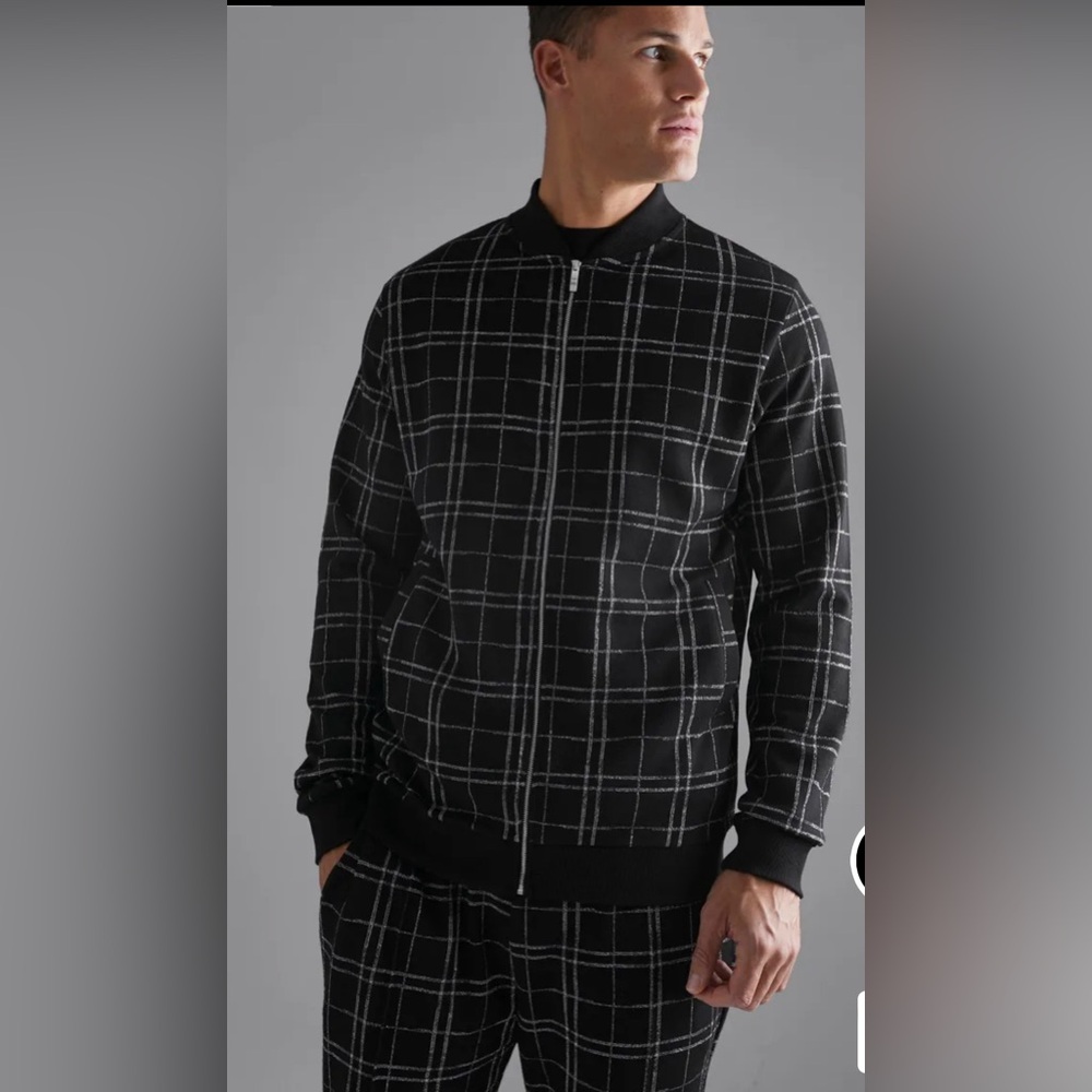 boohooMan Smart Check Bomber Jacket
